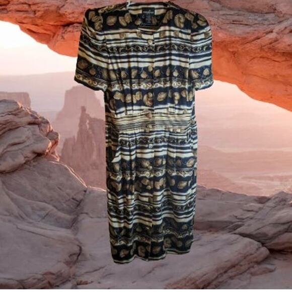 Positive Attitude 10P vintage short sleeve button down side pockets rayon dress - Picture 1 of 1